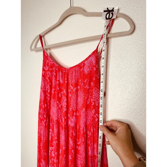 Lush Red & Pink Scoop Neck Open Tie Back Floral Print Boho Midi Sun dress S - Picture 12 of 13
